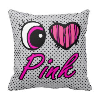 Emo Eye Heart I Love Pink Throw Pillow