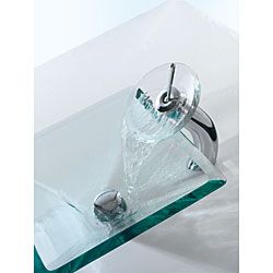 Kraus Square Clear Aquamarine Glass Vessel Sink and Waterfall Faucet Kraus Sink & Faucet Sets