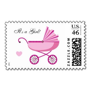 Pink baby girl stroller postage stamp
