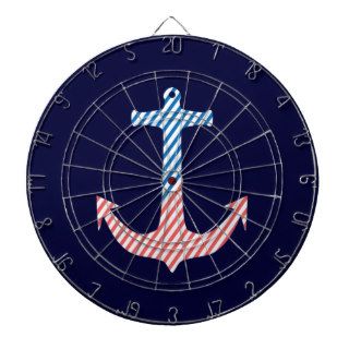Modern Hipster Girly Stripes Nautical Anchor Dartboard With Darts