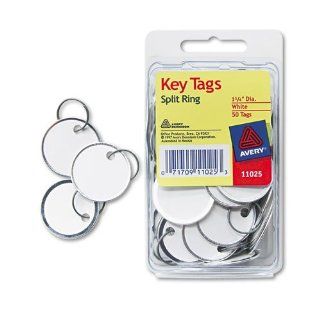 Avery   Metal Rim Key Tags, Card Stock/Metal, 1 1/4" Diameter, White, 50/Pack   Sold As 1 Pack   Split ring slides easily onto your key. 