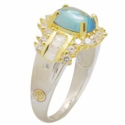 De Buman 18K Gold and Silver Blue Oval Topaz and Fancy cut Cubic Zirconia Ring De Buman Gemstone Rings