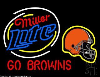 Miller Lite Cleveland Browns Clear Backing Neon Sign 24" Tall x 31" Wide  Business And Store Signs 