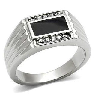 Size 8 Rectangular Rowed Clear Crystal Stainless Steel Men's Ring Jewelry