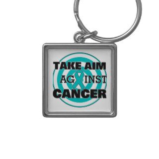 Ovarian Cancer Take Aim Against Cancer Keychain
