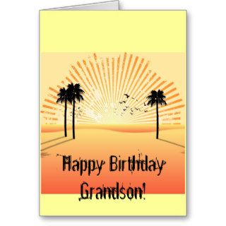 Happy Birthday Grandson, palm trees in sun Greeting Cards