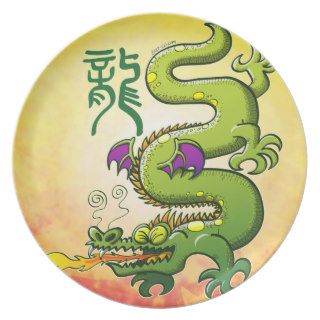 Chinese Dragon Breathing Fire Party Plate