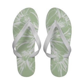 White Damask Tropical Flowers on Pale Mint Sandals
