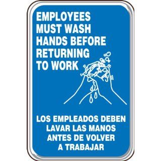 Accuform Signs SBPAR590 Deco Shield Acrylic Plastic Spanish Bilingual Architectural Style Sign, Legend "EMPLOYEES MUST WASH HANDS BEFORE RETURNING TO WORK" with Graphic, 6" Width x 9" Length x 0.135" Thickness, White on Blue Indus