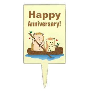 Happy Anniversary with Cute Hedgehog Couple Cake Topper