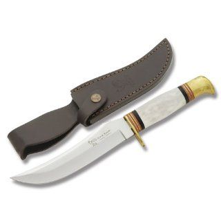 Hen & Rooster Knives 5012PS Fixed Blade Bowie Knife with Polished Genuine Stag Handle & Brass Guard/Pommel