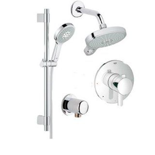 Grohe GR PNS 02 Starlight Chrome Power & Soul Power & Soul Pressure Balance Shower System with Multi Function Shower Head and Hand Shower, Slide Bar and Valve Trim   Less Valve GR PNS 02   Bathtub And Showerhead Faucet Systems  