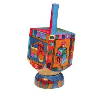 Children's 'Toys' Hand Painted Small Wooden Dreidel and matching Stand by Yair Emanuel 