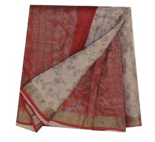 Indian Vintage Fabric Sari Recycled Fabric Women Wrap Dress Vintage Silk Blend Craft Floral Printed Peach Home Decor Saree Curtain Drape Home & Kitchen