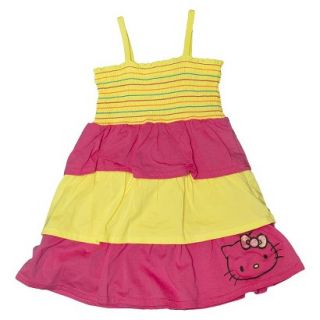 Hello Kitty Infant Toddler Girls Tiered Tunic Dress   Pink/Yellow 2T