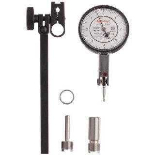 Mitutoyo 513 443T Dial Test Indicator, Full Set, Tilted Face, 0.375" Stem Dia., White Dial, 0 4 0 Reading, 1.575" Dial Dia., 0 0.016" Range, 0.0001" Graduation, +/ 0.0002" Accuracy