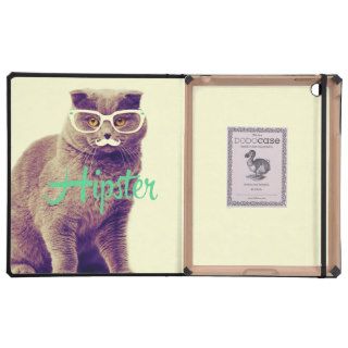 Turquoise Funny Cat Cute Hipster Glasses Mustache iPad Folio Cases