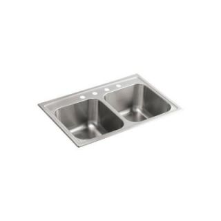 KOHLER Toccata Top Mount Stainless Steel 22x33x9.25 4 Hole Double Bowl Kitchen Sink in Stainless Steel K 3847 4 NA