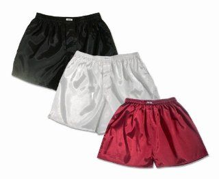 White Black Burgundy Thai Silk Boxer Shorts Underwear Men Sleepwear Pack of 3 (XL) 
