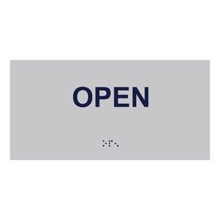 ADA Open Braille Sign RSME 490 MRNBLUonSLVR Open / Closed / Hours  Business And Store Signs 