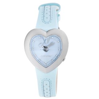 Chronotech Kids' Heart Shaped Light Blue Dial Leather Quartz Watch Chronotech Girls' Watches