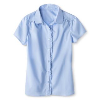 Cherokee Girls School Uniform Short Sleeve Ruffled Blouse   Soft Blue XL