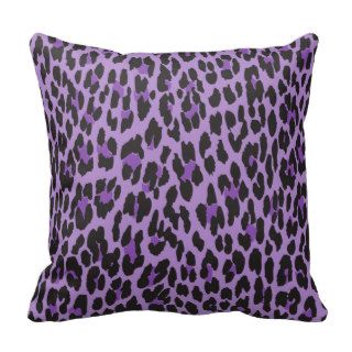 Animal Print, Spotted Leopard   Purple Black Throw Pillow