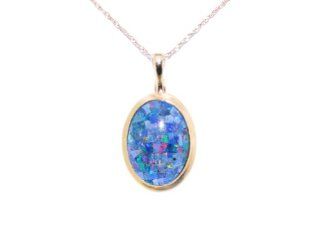 14K Yellow Gold Mosaic Opal Charm Jewelry
