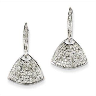 14k White Gold Diamond Triangle Dangle Hinged Hoop Earrings Jewelry