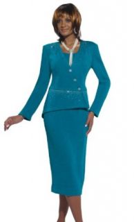 Gorgeous Mosaic Blue Color Knit Suit with Sparkles by Donna Vinci 2951 Business Suit Skirt Sets
