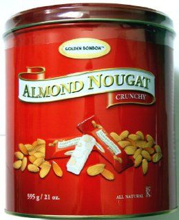 GOLDEN BONBON ALMOND NOUGAT CRUNCHY CANDY Tin Box Net Weight 21 OZ (595 g) ALL NATURAL  Gourmet Baked Goods Gifts  Grocery & Gourmet Food