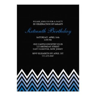 Blue Ombre Chevrons Birthday Invitations