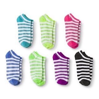 Xhilaration Girls 7pk Glitter Striped No Show Socks   Assorted 9 2.5