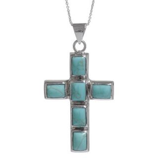 Womens Silver Plated Reconstituted Turquoise Cross Pendant   Turquoise/Silver