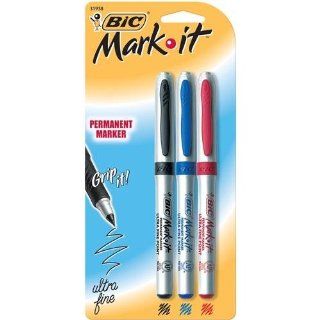 Bic Mark It Permanent Markers Ultra Fine Point 3/Pkg Red/Black/Blue