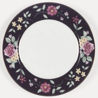 Fitz & Floyd Amboise Dinner Plate, Fine China Dinnerware   Floral On Black Borde