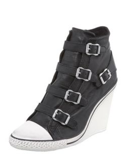 Womens High Wedge Leather Sneaker   Ash