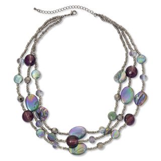 Purple Shell & Bead Station 3 Row Necklace