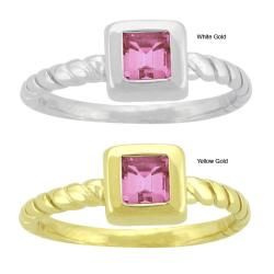 10k Gold Prong set Synthetic Rose Zircon Contemporary Square Ring Cubic Zirconia Rings