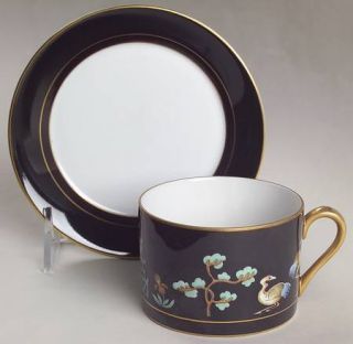 Fitz & Floyd Chinoiserie Flat Cup & Saucer Set, Fine China Dinnerware   Pagoda,B