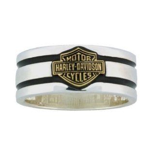 Harley Davidson Stamper Men's Sterling Silver Emanel Grovved Ring. 10K Bar & Shield. HRG7378 Harley Davidson Jewelry