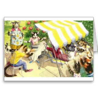 Vintage Cat Pool Party Chaos Note Card