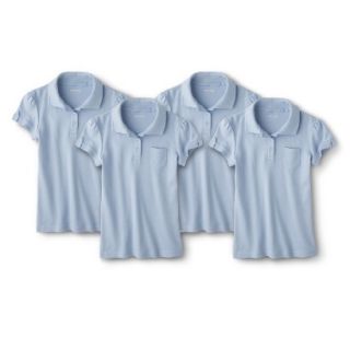 Cherokee Girls School Uniform 4 Pack Short Sleeve Interlock Polo   Windy Blue M