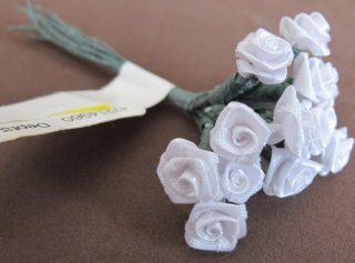 Craft Fabric Flowers Bunch 12 Wired White Rose Flowers
