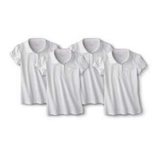 Cherokee Girls School Uniform 4 Pack Short Sleeve Interlock Polo   True White