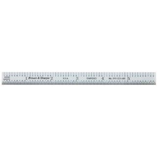 Brown & Sharpe 599 323 605 Chrome Finish Tempered Steel Rule, 6" Length Construction Rulers