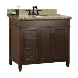 Foremost Ashburn 37 in. x 22 in. Vanity with left drawers in Mahogany with Granite Vanity Top in Quadro ASGAQD3722D
