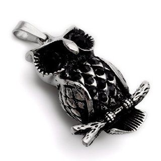 K Mega Jewelry Stailess Steel Cz Stone Black & Silver Colour Owl Mens Pendant Necklace Jewelry