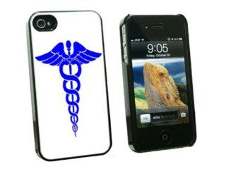 Graphics and More Caduceus Medical Symbol Blue   Doctor MD RN EMT   Snap On Hard Protective Case for Apple iPhone 4 4S   Black   Carrying Case   Non Retail Packaging   Black Cell Phones & Accessories