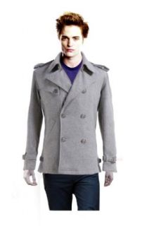 Twilight Breaking Dawn Costume Edward Cullen Gray Wool Jacket Pea Coat,Men XX Large Clothing